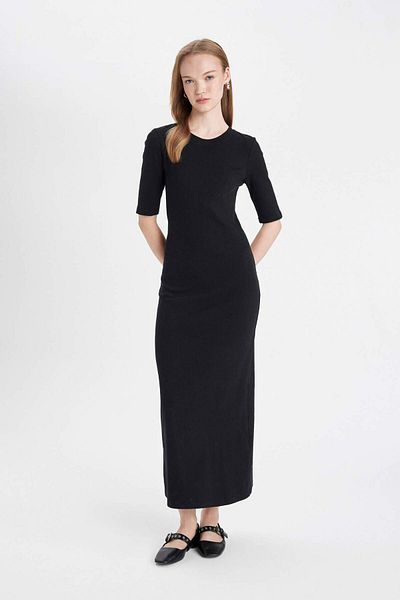DeFacto Bodycon Bodycon Crew Neck Basic Plain Ribbed Camisole Short Sleeve Maxi Dress D8623Ax24Au