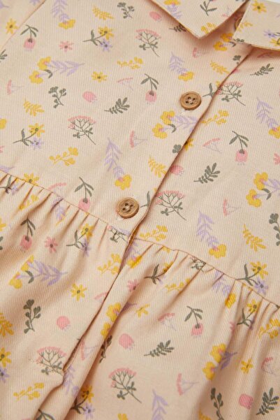DeFacto Baby Girl Wide Collar Floral Print Long Sleeve Twill Dress D2557A524Au
