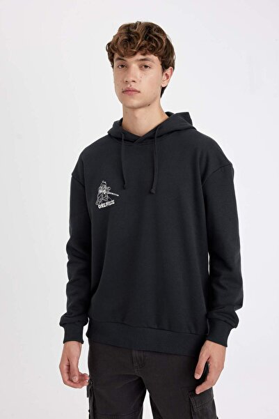 DeFacto One Piece Boxy Fit Kapüşonlu Sırt Baskılı Sweatshirt C6528AX24AU