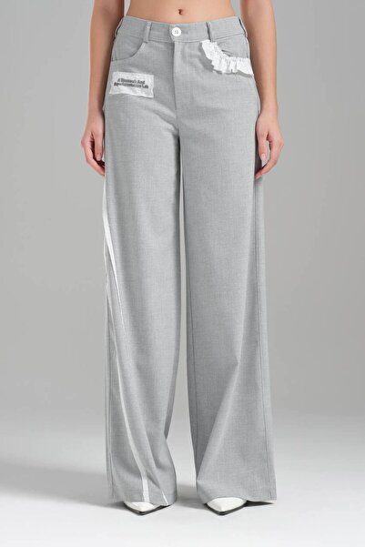 tw3 Pantaloni de damă din țesătură din țesătură cu centură elastică în spate