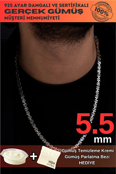 OSMANLI GÜMÜŞ Erkek Gümüş Kolye - 5.5mm Euro Kral Erkek Gümüş Kolye Zincir Ok...