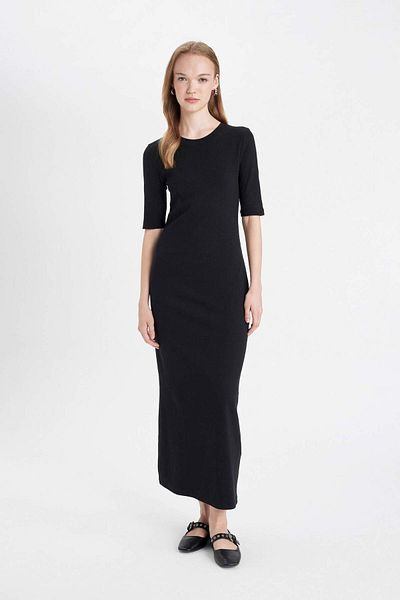 DeFacto Bodycon Bodycon Crew Neck Basic Plain Ribbed Camisole Short Sleeve Maxi Dress D8623Ax24Au