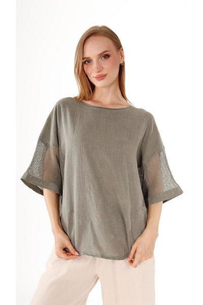 shE tekstil Side Mesh Linen Blouse