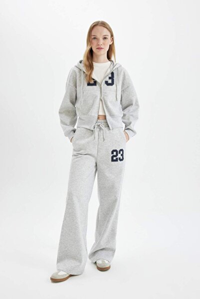 DeFacto Coool Wide Leg Wide Loose Leg Sweatpants with Lace-Up Waist Printed Thick D4997Ax24Au