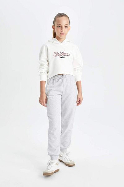 DeFacto Girls Oversize Wide Fit Crop Hooded Printed Sweatshirt D0314A824Au