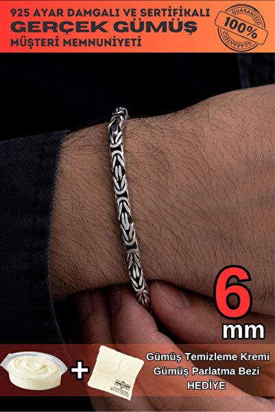 OSMANLI GÜMÜŞ 6mm Kare Model Erkek 925 Ayar Gümüş Kral Bileklik Künye 249540202