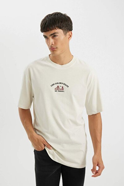 DeFacto 100 % Baumwolle Relax Fit Rundhalsausschnitt bedrucktes Kurzarm-T-Shirt D2588AX24AU