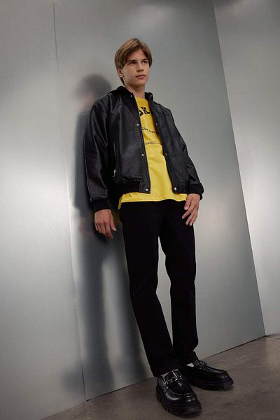 DeFacto Blugi negri Straight Fit pentru băieți - buzunare, picior drept C3682a824au