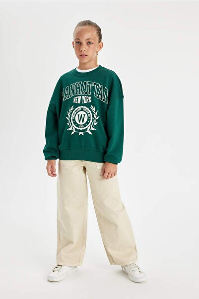 DeFacto Училищен суитшърт с широк десен и щампа за момиче, голям размер, C7462A824AU