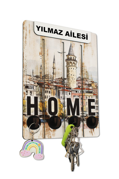 kutuTR Home Yazılı Kişiselleştirilebilir Ev için Anahtarlık Uv Baskı (Aile İs...