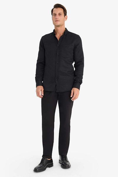 DeFacto Slim Fit Polo Neck Textured Long Sleeve Shirt T2066Az24Au