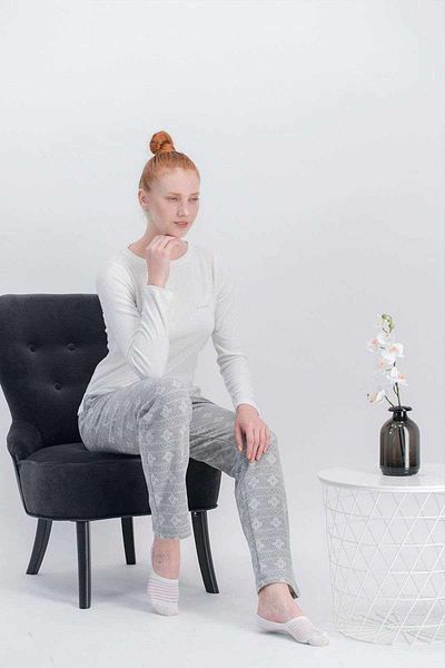 Arnetta Set de pijamale de damă cu mânecă lungă cu model fulgi de nea