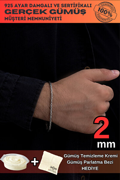 OSMANLI GÜMÜŞ Erkek Gümüş Bileklik - 2mm 925 Ayar Kare Kral Model Erkek Gümüş...