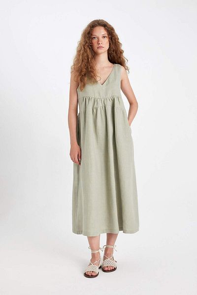 DeFacto Manuka x 100% in rochie midi fără mâneci cu decolteu în V D4371AX24HS