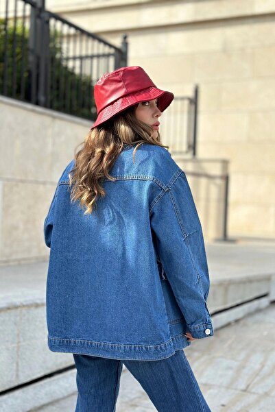 NEW LAVİVA Buzunar lat albastru pentru femei, țesătură de blugi de înaltă calitate, jachetă de blugi largi