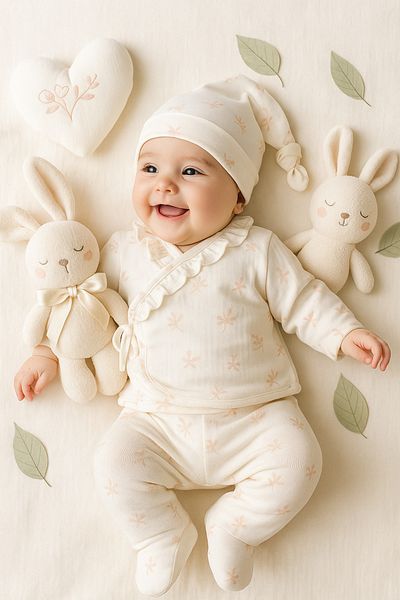 Ozz Baby Baby & Newborn Ruffled Cotton Cotton Patterned Muslin 10-Piece Hospital Exit & Zibin Set