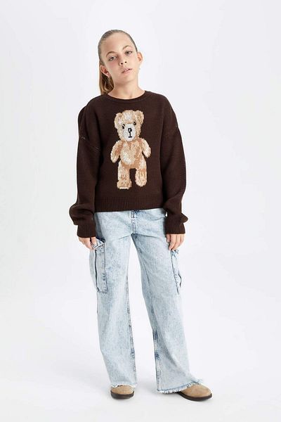DeFacto Übergroßer, lockerer Rundhals-Teddybär-Strickpullover für Mädchen C6942A824AU