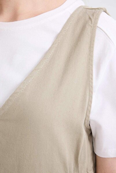 DeFacto Regular Fit V Neck Side Gather Detail Basic Plain Gabardine Sleeveless Maxi Dress C9684Ax24Au