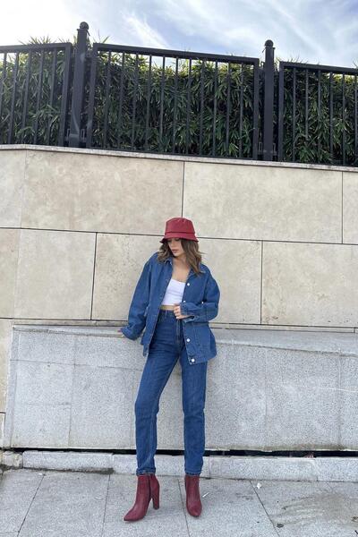 NEW LAVİVA Buzunar lat albastru pentru femei, țesătură de blugi de înaltă calitate, jachetă de blugi largi