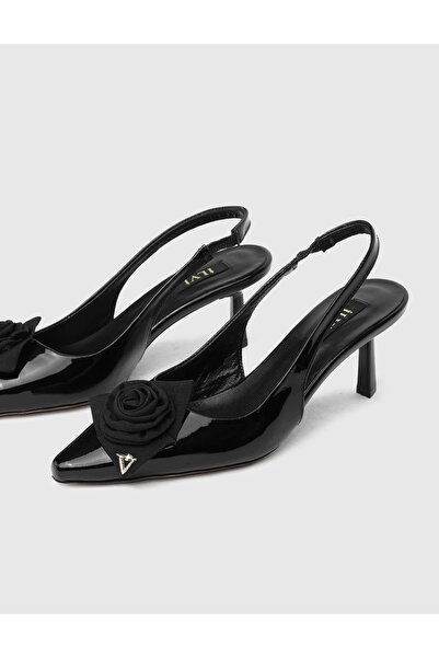 İLVİ Janiska Hakiki Rugan Deri Kadın Siyah Topuklu Sandalet