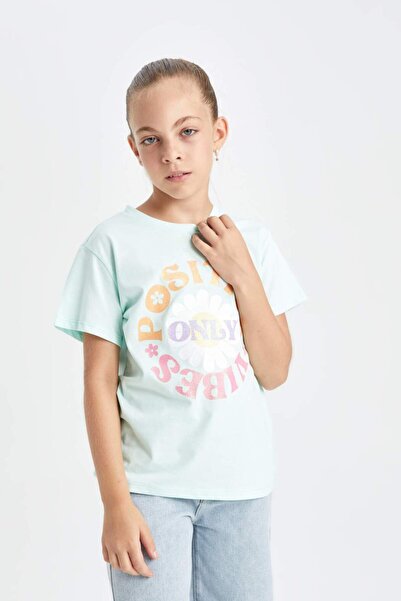 DeFacto Crew Neck Printed Girl's T-Shirt - Short Sleeve, D7818A824SM