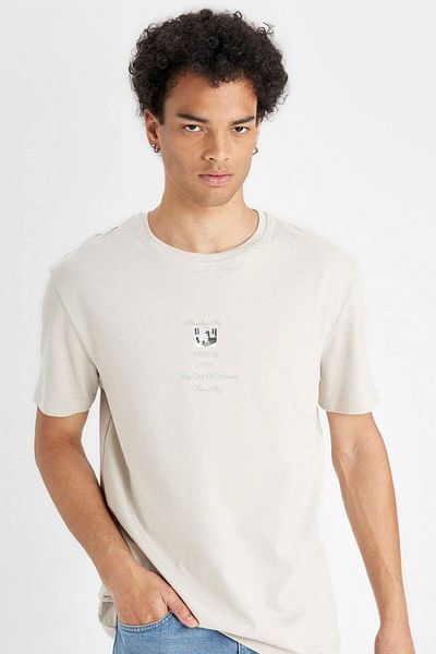 DeFacto Tricou cu mânecă scurtă imprimat cu decolteu rotund, 100% bumbac, C6141AX24AU
