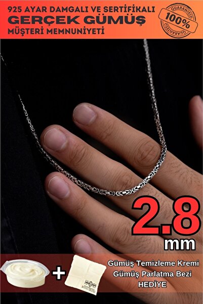 OSMANLI GÜMÜŞ Erkek Gümüş Kolye - 2.8 Mm Erkek Gümüş Kolye Kare Kral Model Ok...