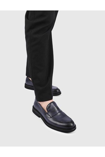 İLVİ Dawlish Genuine Leather Men's Navy Blue Classic Shoes