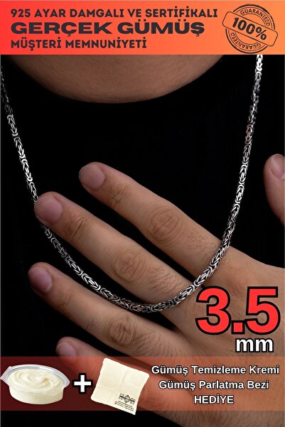 OSMANLI GÜMÜŞ Erkek Gümüş Kolye - 3.5 mm Kare Kral Model 925 Ayar Gümüş Erkek...