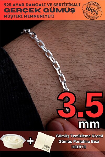 OSMANLI GÜMÜŞ Erkek Gümüş Bileklik - 3.5 mm Forse Zincir Gümüş Bileklik