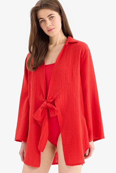 DeFacto Muslin Tie Front Beach Shirt-Fall in Love B7333Ax24Sm