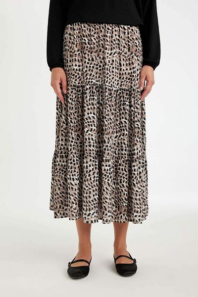 DeFacto Fusta maxi evazată cu talie elastică cu model leopard kilos D5328ax24au