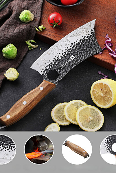 SürLaz 29 Cm Kişiye Özel Chef Bıçak El Dövmesi Desen, Ergonomik Ahşap Sap Mut...