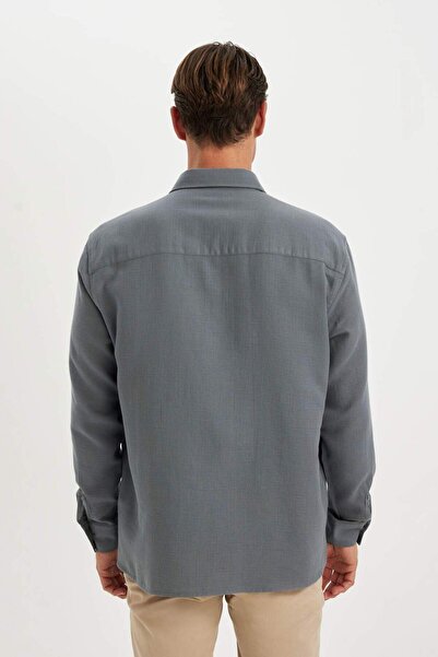 DeFacto %100 Pamuk Regular Fit Müslin Basic Düz Uzun Kollu Gömlek D2619AX24AU
