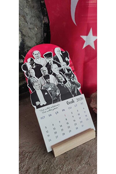 YUNUS COPY 2026 Atatürk Takvimi Ahşap Ayaklı Atatürk Temalı Özel Tasarım Takvim, Atatürk 2026 takvim