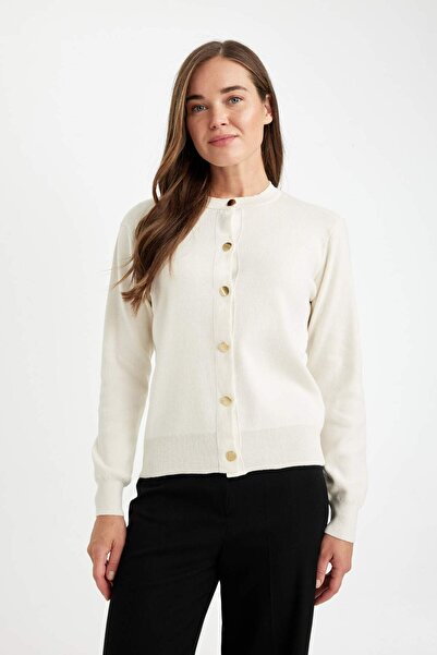 DeFacto Regular Fit Crew Neck Basic Πλεκτό με ίσια κουμπιά Ζακέτα D1063AX24AU