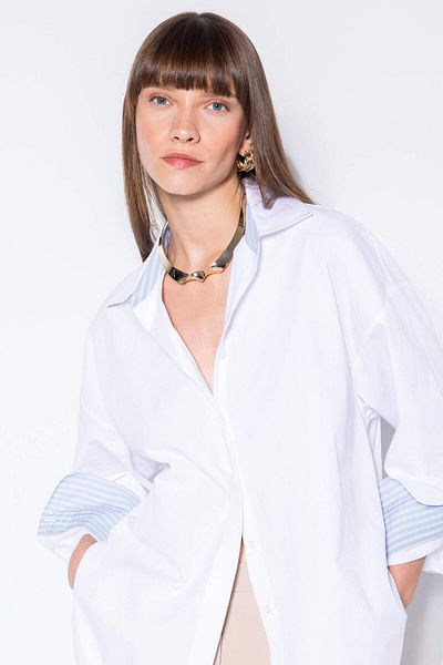DeFacto Oversize Wide Fit Basic Plain Poplin Long Sleeve Shirt D3152Ax24Au