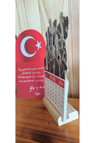 YUNUS COPY 2026 Atatürk Takvimi Ahşap Ayaklı Atatürk Temalı Özel Tasarım Takvim, Atatürk 2026 takvim