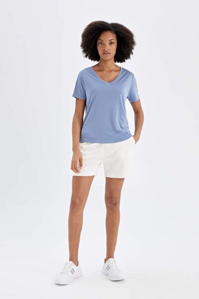 DeFacto DeFactoFit - Αθλητικό μπλουζάκι V-Neck Modal, κοντό μανίκι - D2980AX24HS