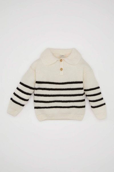 DeFacto Baby Girl Shirt Collar Buttoned Striped Knitwear Sweater C8214A524Au