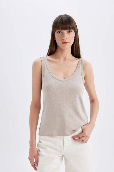 DeFacto Regular Fit U Neck Linen Blended Basic Plain Undershirt D4453Ax24Hs