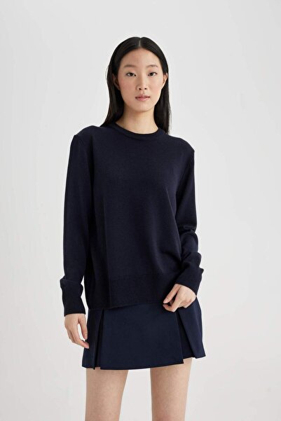 DeFacto Regular Fit Yumuşak Dokulu Bisiklet Yaka Basic Düz Triko Kazak C0058AX24WN