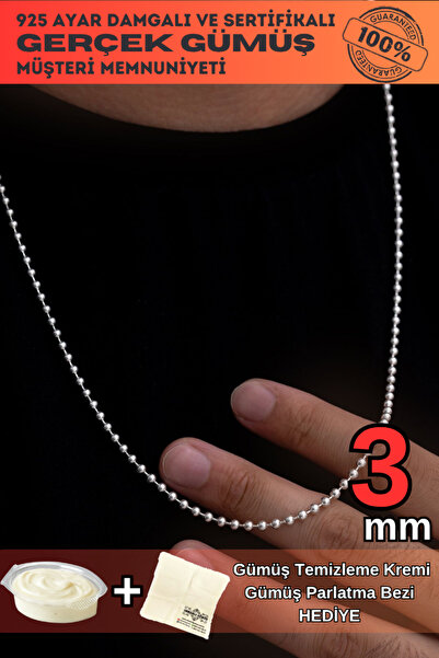 OSMANLI GÜMÜŞ Erkek Gümüş Kolye - 3mm Top Zincir Model 925 Ayar Gümüş Erkek K...