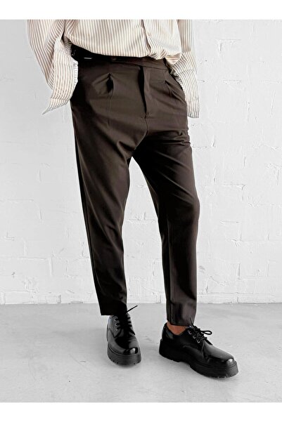 ablukaonline Ανδρικό υφασμάτινο παντελόνι με ρυθμιζόμενη πόρπη καφέ