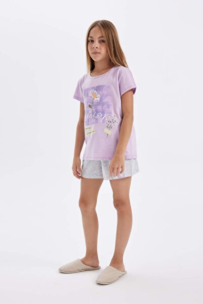 DeFacto Kız Çocuk Pijama Takımı Baskılı Kısa Kollu Üst Şort D2067A824SM