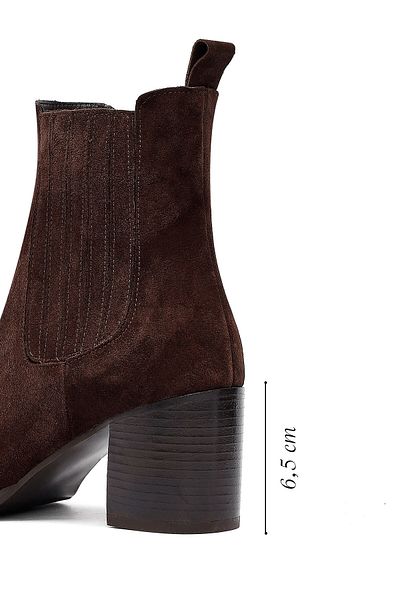 Derimod Women's Brown Thick Heeled Suede Leather Chelsea Boots 25Wfd183310