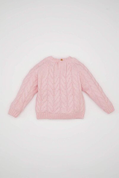 DeFacto Kız Bebek Mavi Bisiklet Yaka Örgü Desenli Triko Kazak D0354A524AU