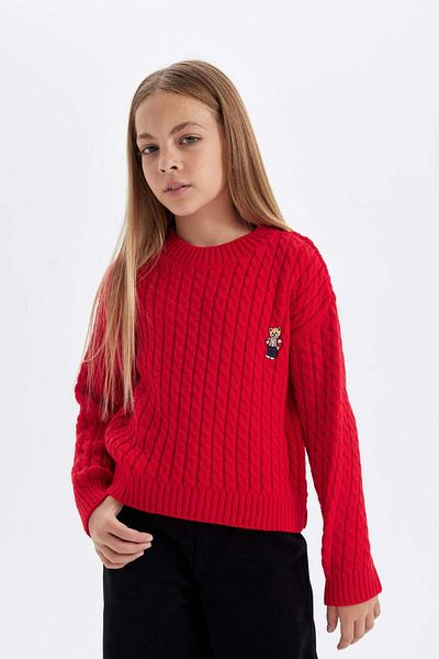 DeFacto Burgunderroter Standard-Fit-Strickpullover mit Rundhalsausschnitt für Mädchen C6973A824AU
