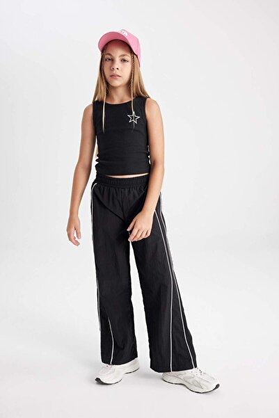 DeFacto Kız Çocuk Wide Leg Geniş Bol Paça Beli Lastikli Siyah Pantolon C8775A824AU