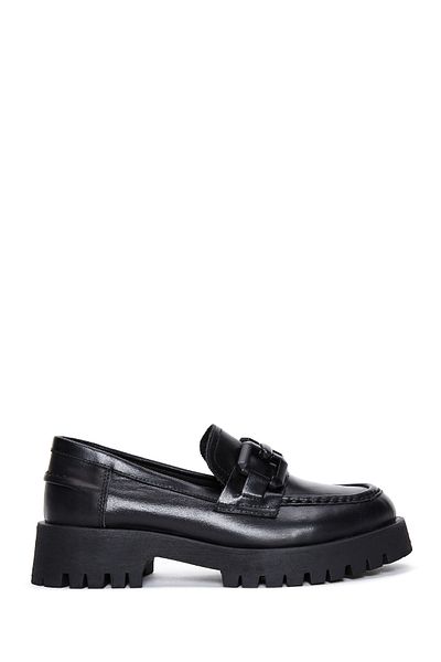Derimod Women's Black Thick Soled Leather Masculine Loafer 25Afd183718